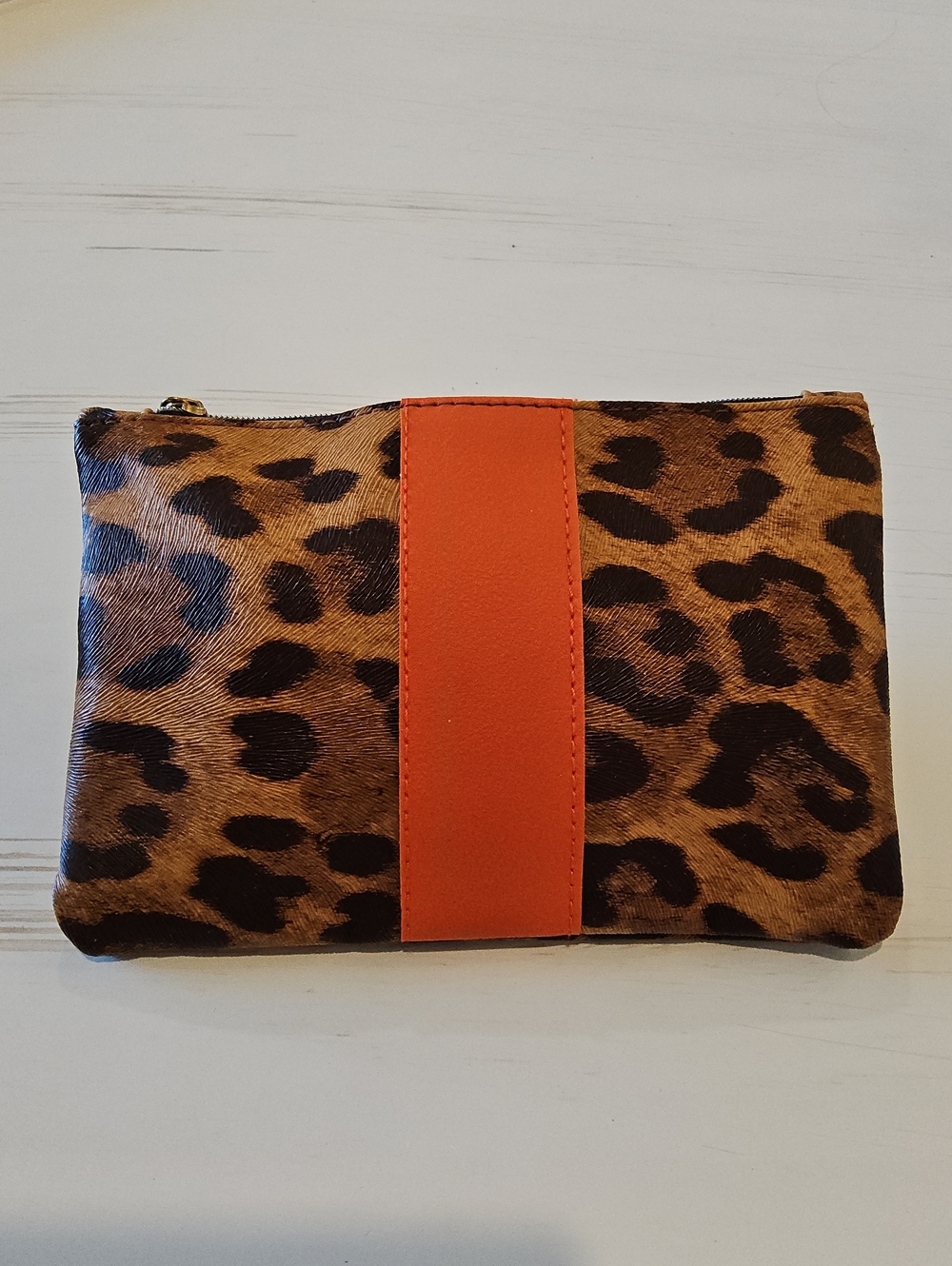 lpsy Leopard Print Zip Pouch makeup bag with Orange Accent